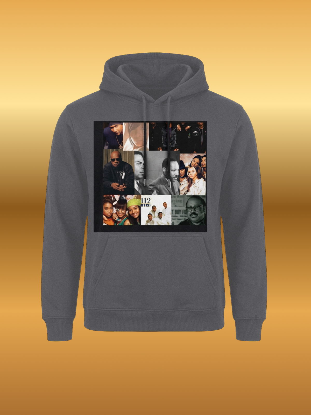 Gray ATL Architects R&B hoodie with collage print, front view — mockup